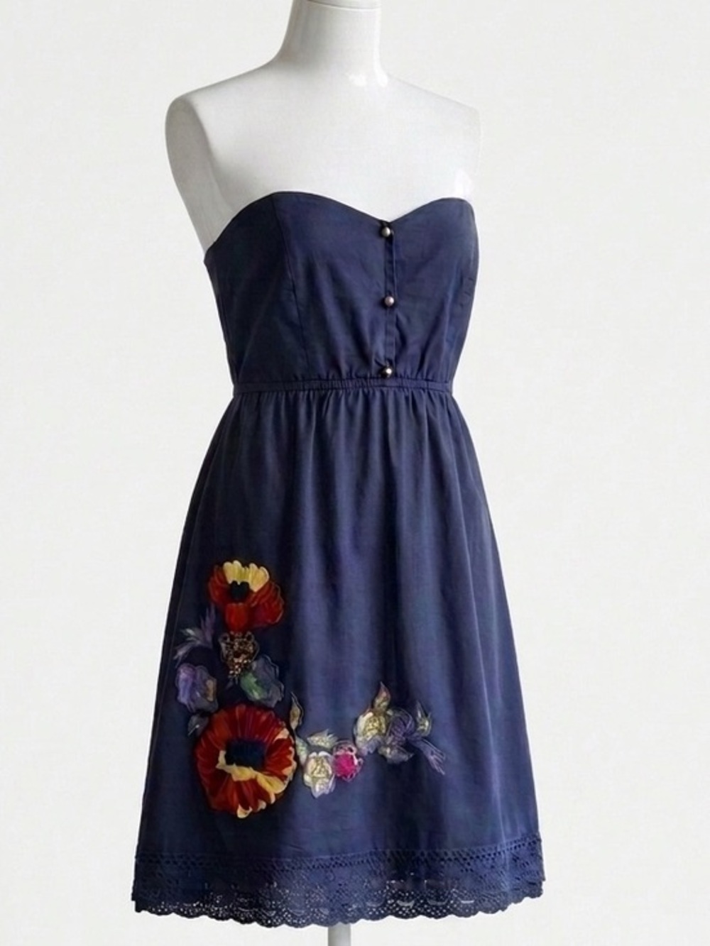 JUDITH MARCH Strapless Floral Embroidered Sundress, Size XS.
